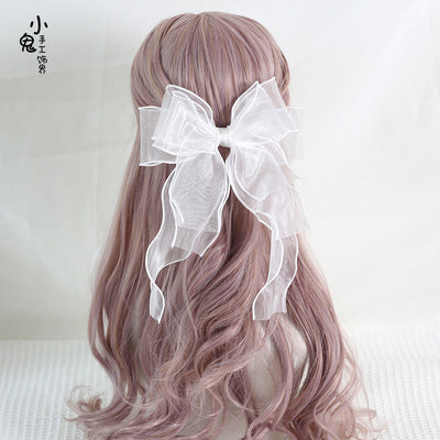 Xiaogui~Large Bowknot Elegant Lolita Headdress white fish mouth clip（8cm）  