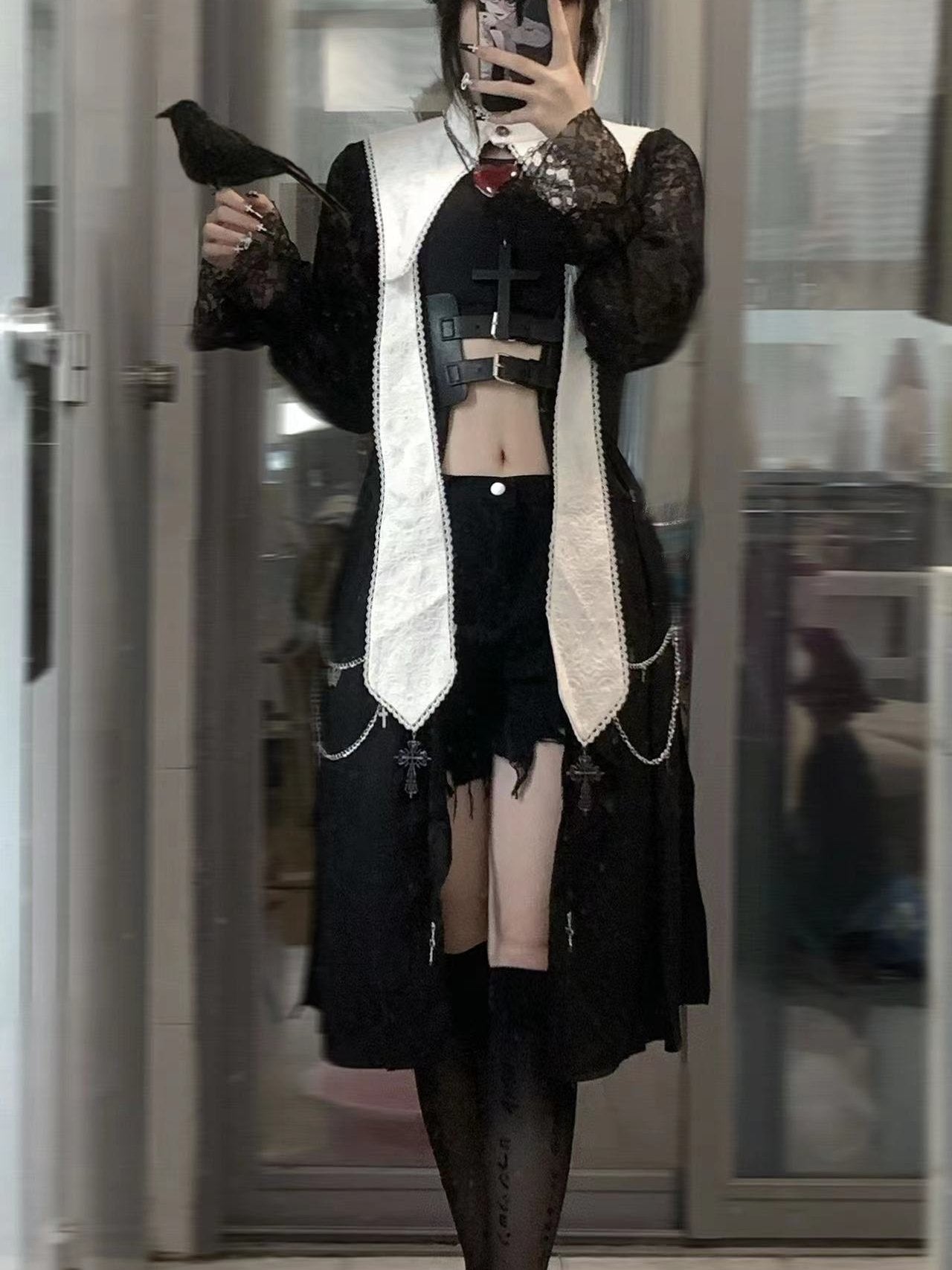 Your Highness~Nun Lolita Gothic OP Dress Full Set XS full set (midriff) 