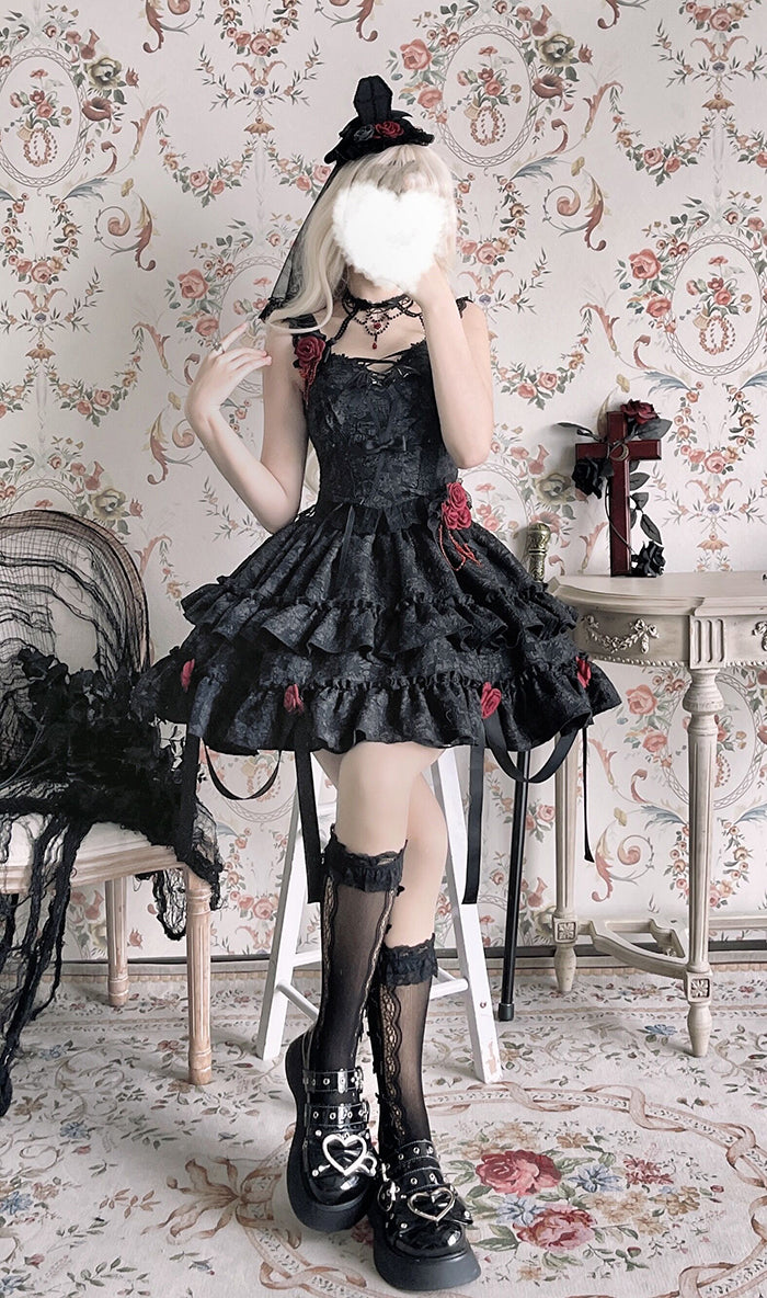 Alice Girl~Blood Rose~Gothic Lolita Rose Ribbon Hem   