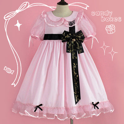 Pumpkin Cat~Candy Boxes Sweet Lolita OP Dress S pink with black silk ribbon 