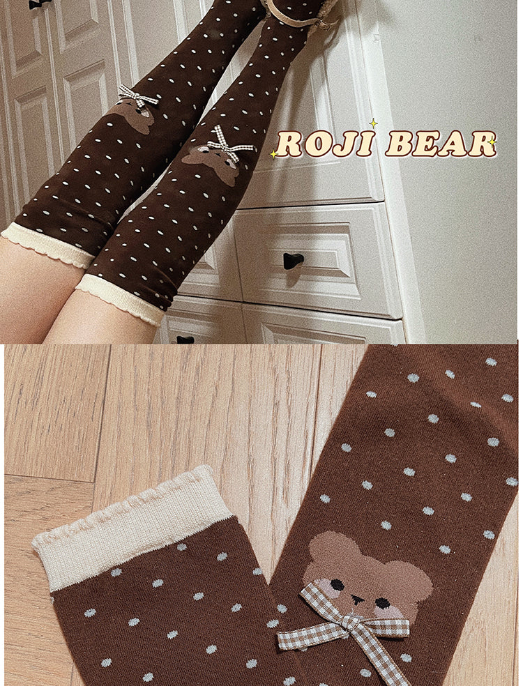Roji roji - Bear Dots Bow Cotton Lolita Thigh Stockings