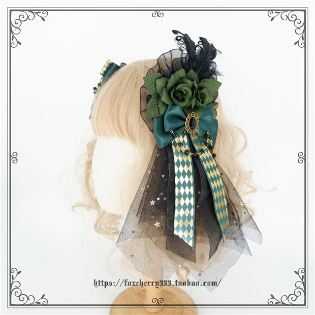 Fox Cherry~Green Lattice Rabbit Ear Bow Lolita Hat Headdress 7082:81038