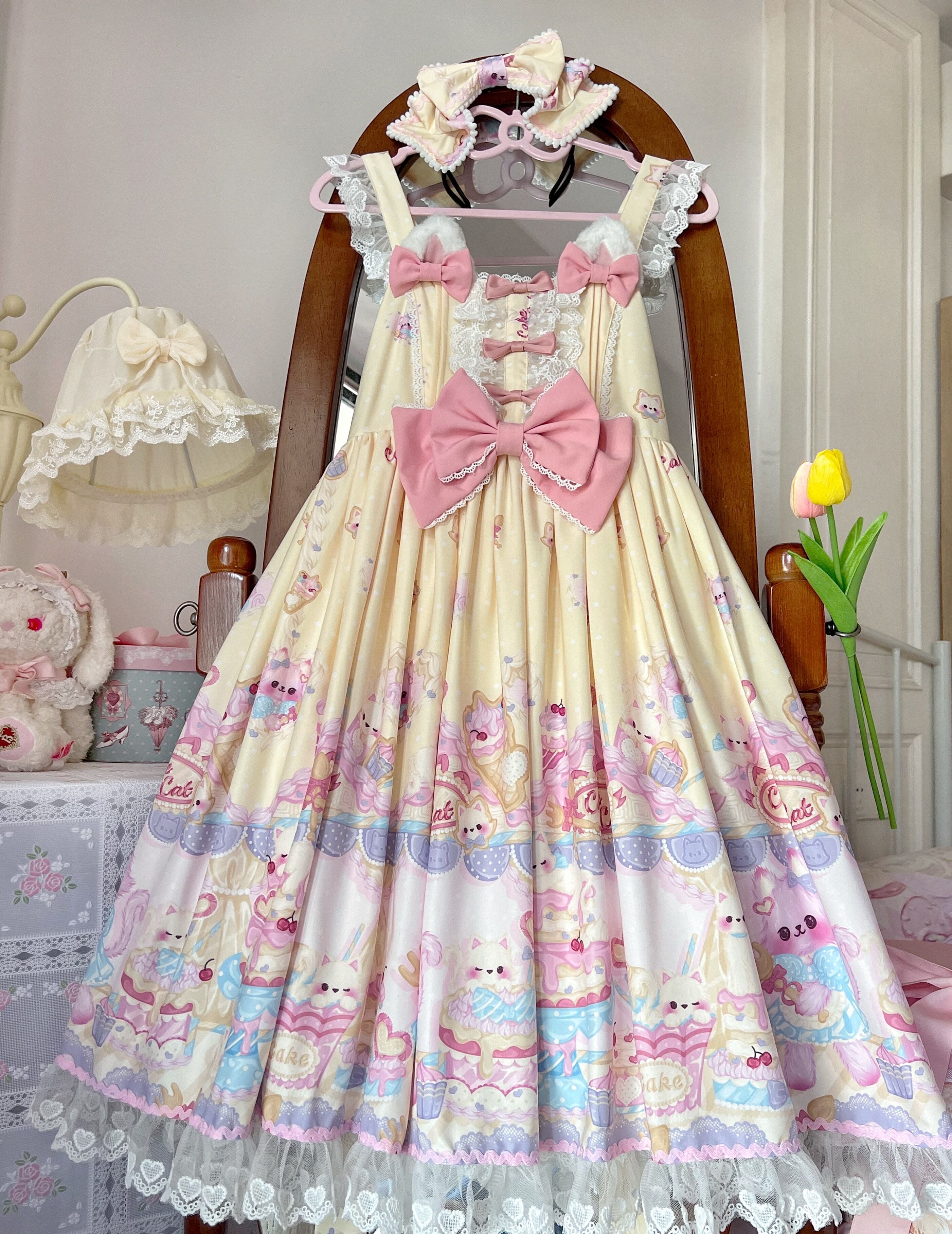 Sugar Girl - Kawaii Lolita Sweet JSK Dress, Cat Printed (L M S) 11808:122504