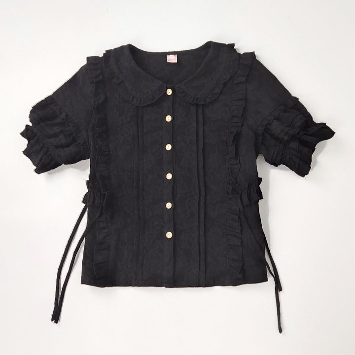(BuyForMe) Sakurada Fawn~Sweet Lolita Short Sleeve Cotton Plus Size Blouse S black 