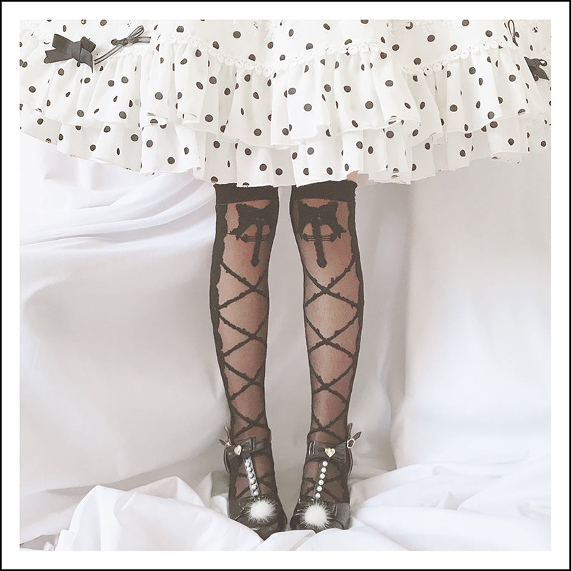 Roji roji~Thorn Kiss Lolita Thigh Stockings Lolita Pantyhose free size black knee stockings 
