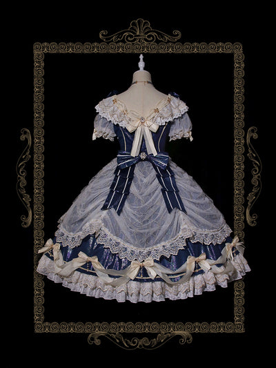 Alice Girl~Palace Retro Lolita Dress~Girl Anniversary Short Sleeve OP navy blue (short gorgeous version) S 