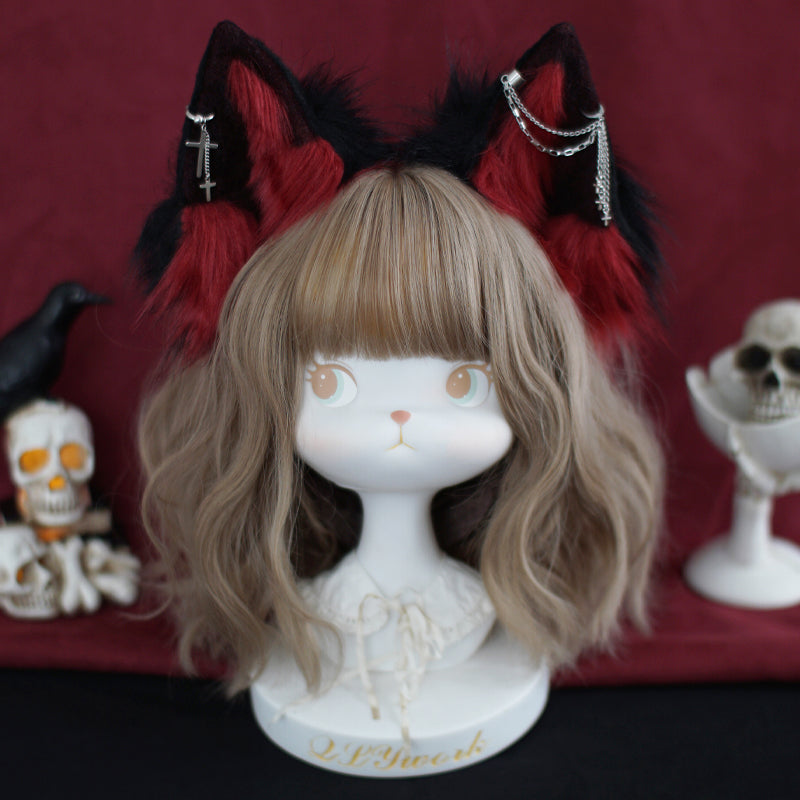 (Buyforme) Meow three times~Halloween Vampire Wolf Ear Lolita KC red X black  