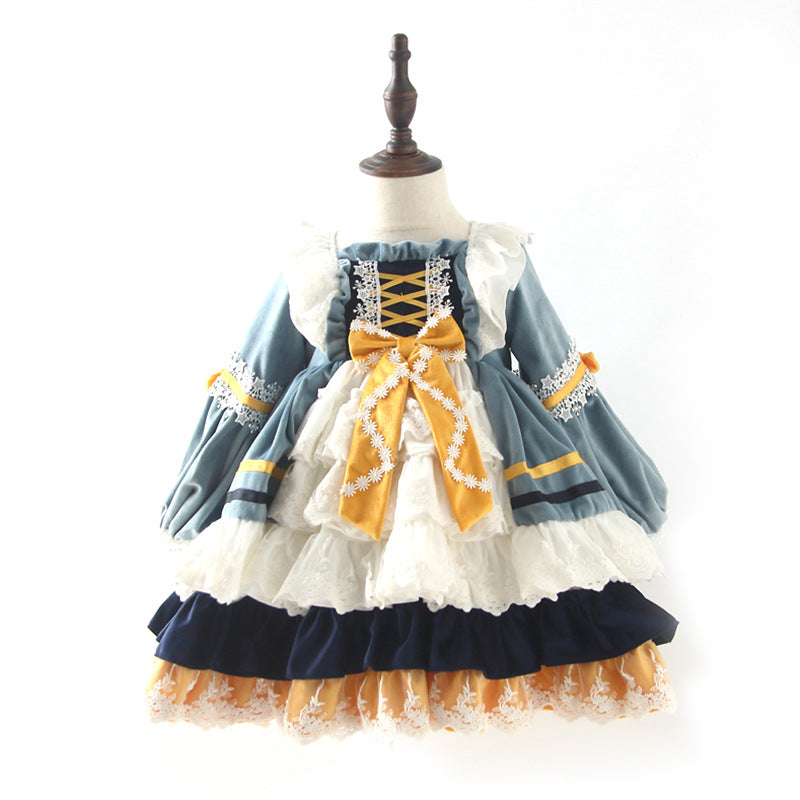 Kid Lolita Blue Princess Dress Flounce Hemline blue 120cm 
