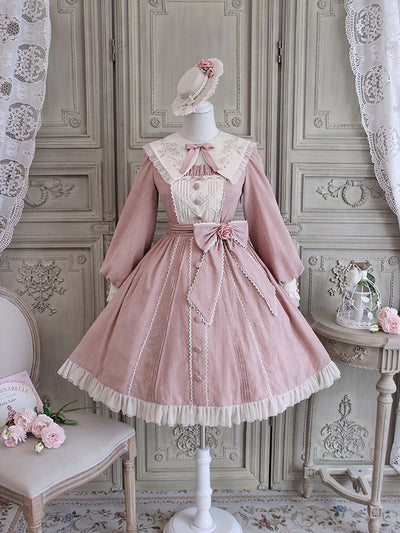 Alice Girl-Elegant Long Sleeve Lolita OP Dress XS pink 