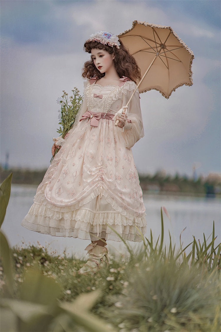 Letters from Unknown Star~Time Stationery~Elegant Lolita Long Sleeve OP Dress   