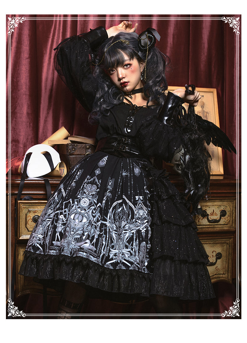 YingLuoFu~Red heart Eyes~Retro Gothic JSK Lolita SK   