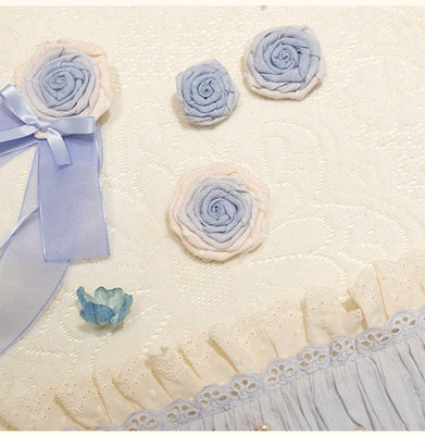 (Buy for me) Flower and Pearl Box~Austen In The Garden~Sweet Lolita Headdress, Brooches and Accessories blue handmade rose(large)  