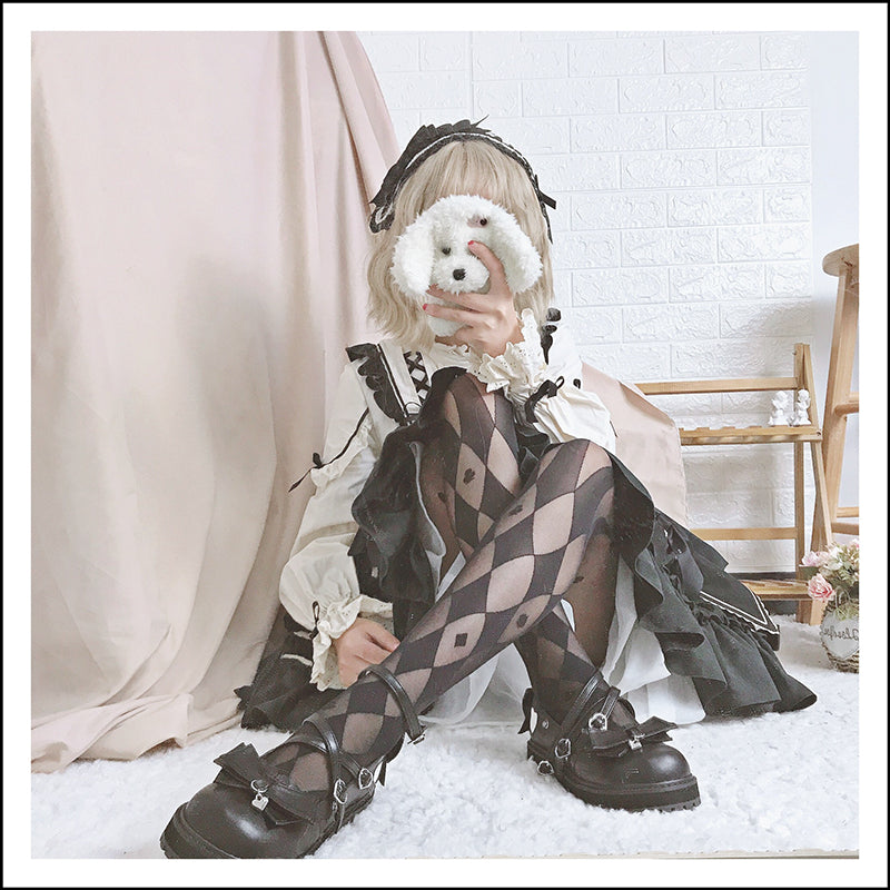 Roji roji - diamond Argyle Lolita Tights One Size Black