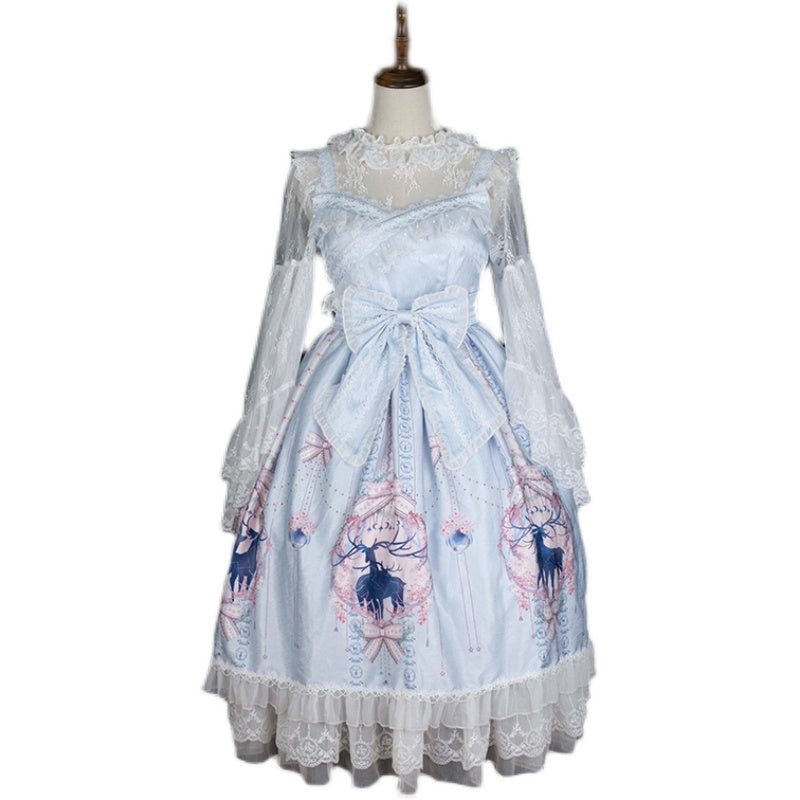 Sakurada Fawn~Nara Flowers Print Lolita Jumper Dress S sky blue 
