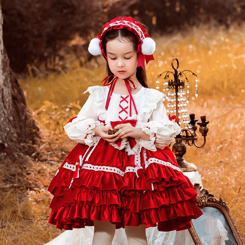 Sweet Kid Lolita Princess Velvet Dress red 90cm 