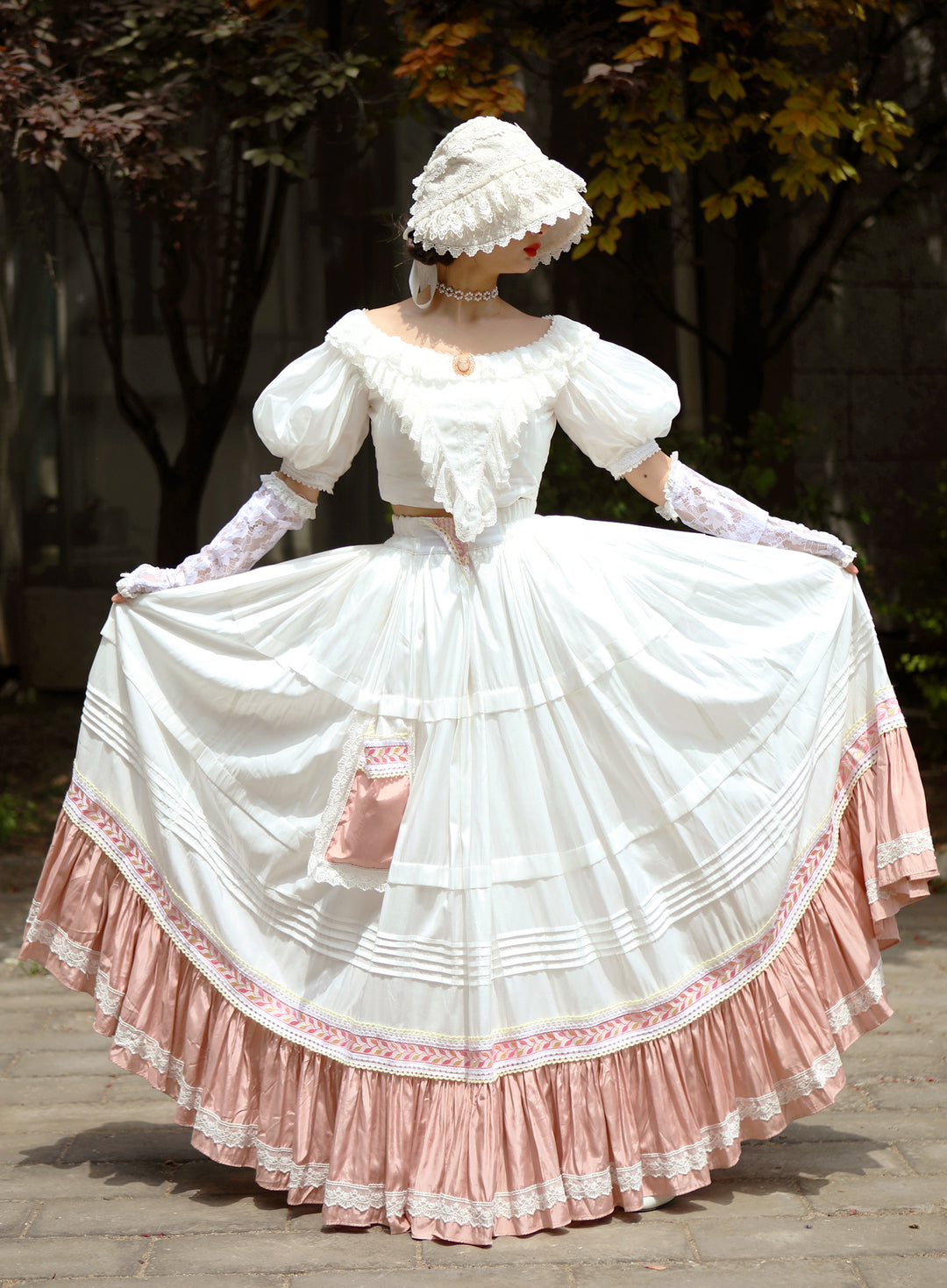 Lace Garden~Victorian Style Elegant Antique Lolita Blouse and Skirt S pale pinkish skirt 