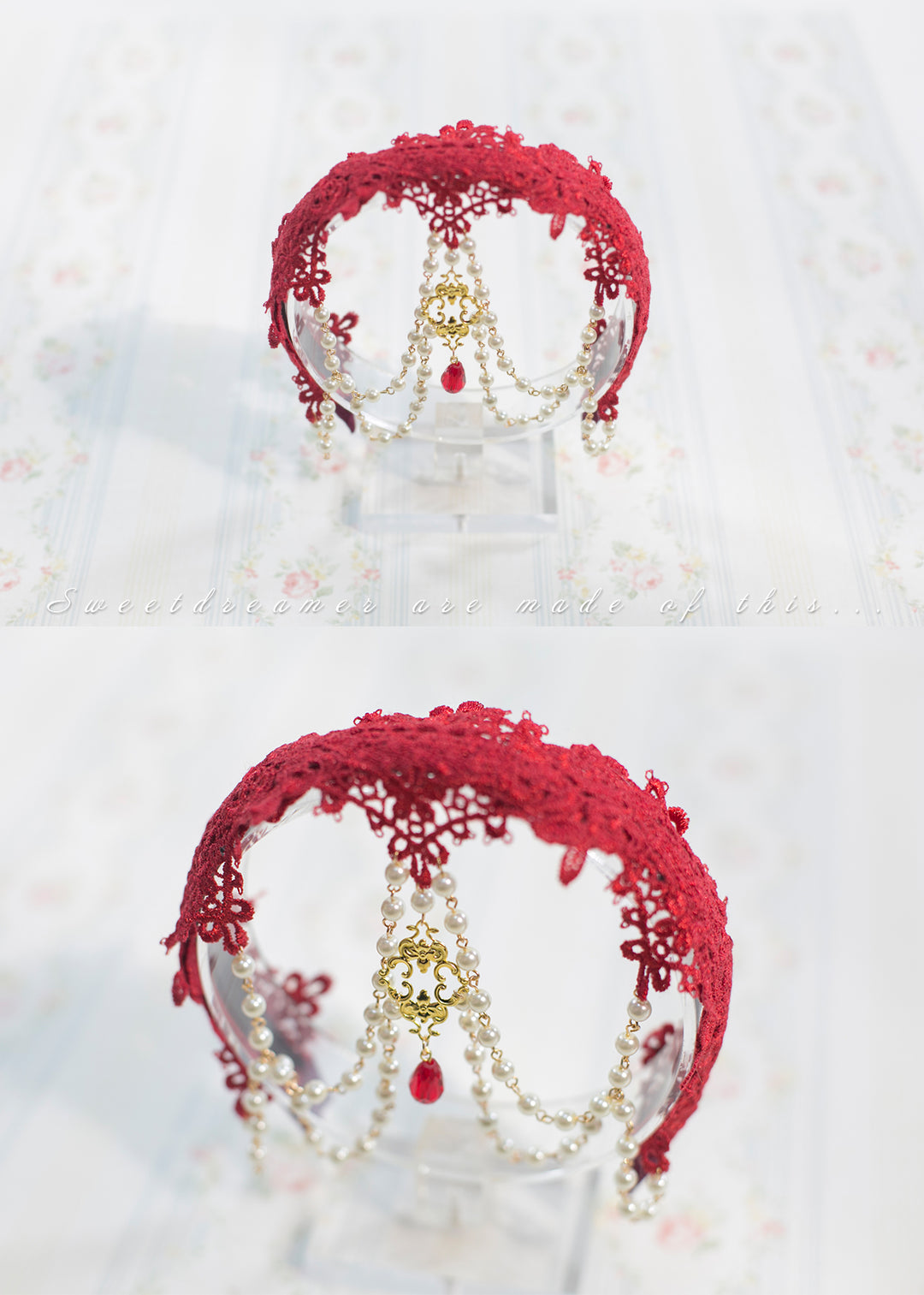 SweetDreamer~Lolita Lace Veil Set Headband dark red hair band (without veil)  