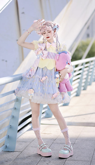 Alice Girl~Rainbow Candy Lolita Blouse Peter Pan Collar Shirt   