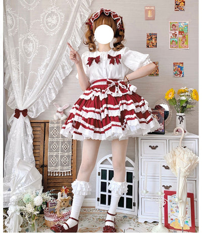 With PUJI~Summer Fresh Multicolors Tiered Lolita Skirt   