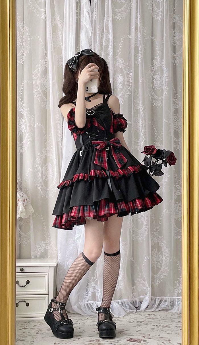 Black Lolita Jumper Dress Plaid JSK Dress – 42Lolita