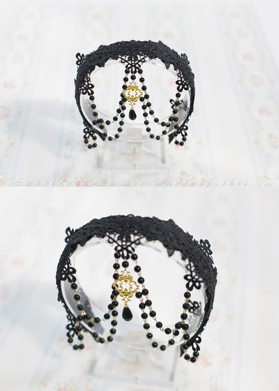 SweetDreamer~Lolita Lace Veil Set Headband black hair band  