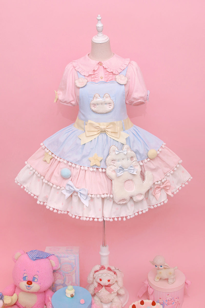 Alice Girl~Candy Cat~Sweet Lolita Dress Lovely Salopette XS blue-pink （Salopette） 