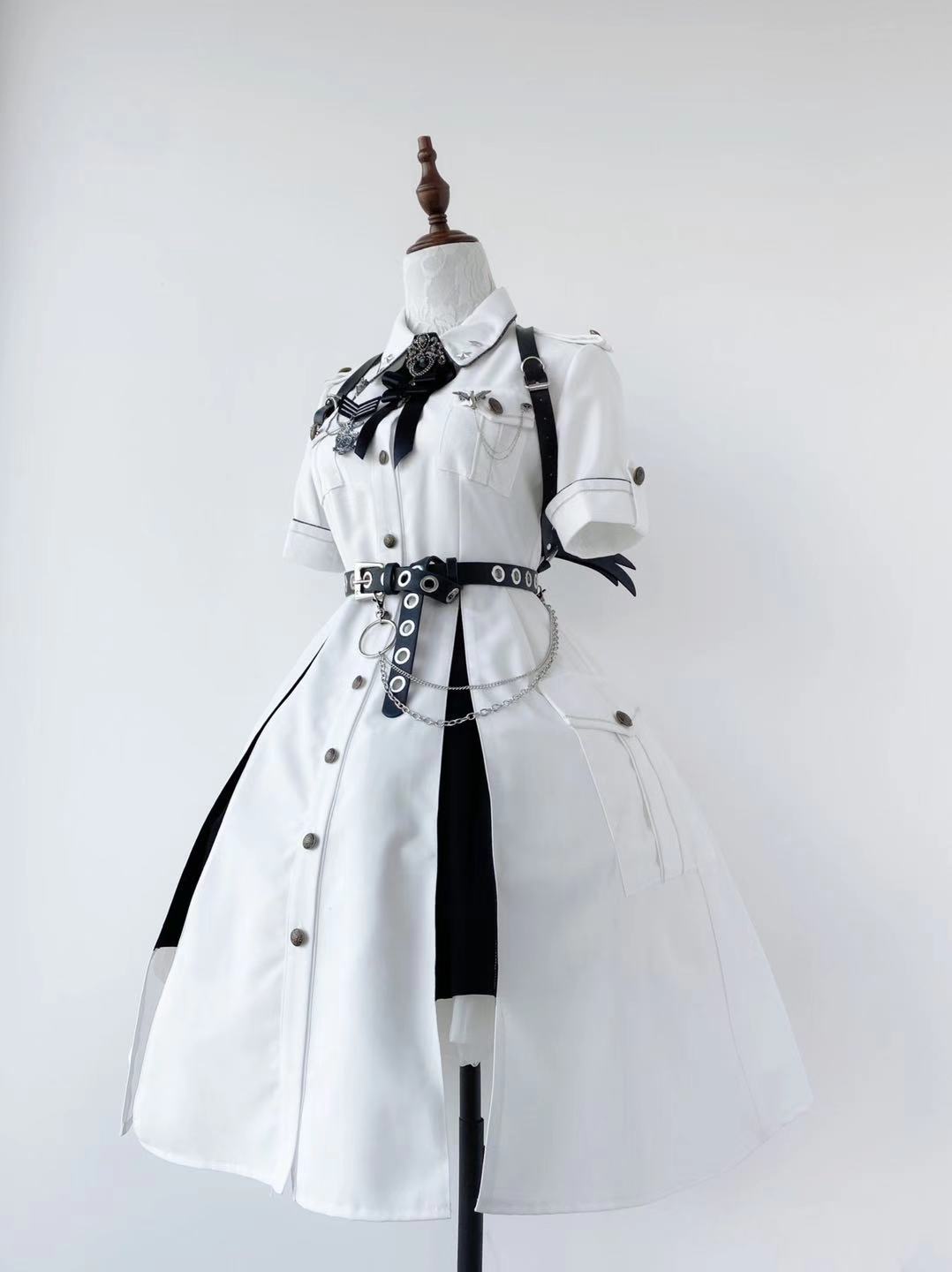 Your Highness - Evil Python 2.0 - Military Lolita Gothic OP Dress XS milky white