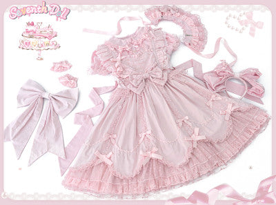 (Buy for me) The Seventh Doll~Sweet Doll Lolita Cotton Jumper Dress S pink&pink full set 