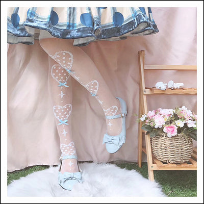 Roji roji~Super Thin Summer Lolita Knee Socks over knee socks sax bow on white background 