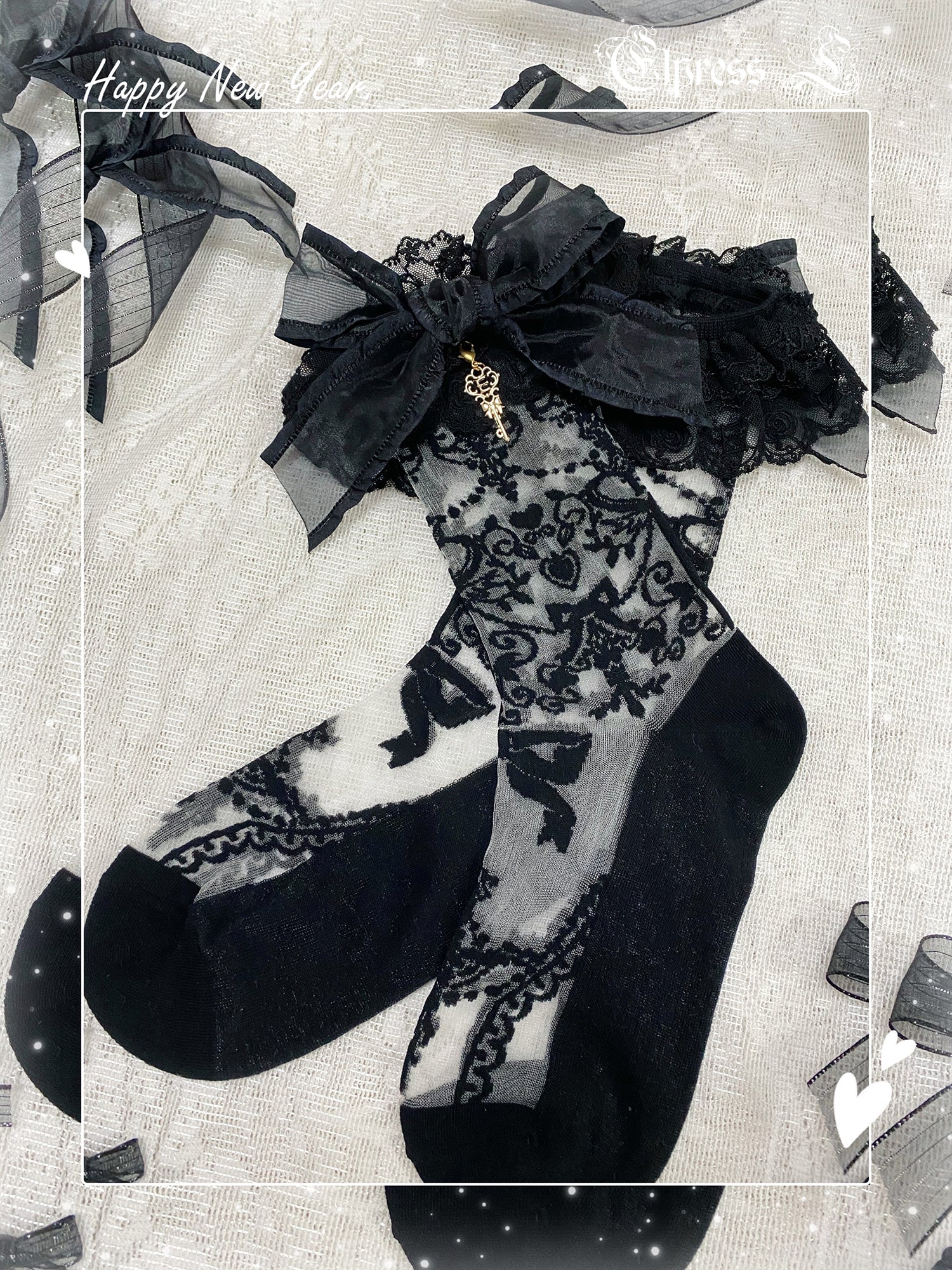 Elpress L - A Kiss from Heaven - Flounce Pendant Embroidery Lolita Socks