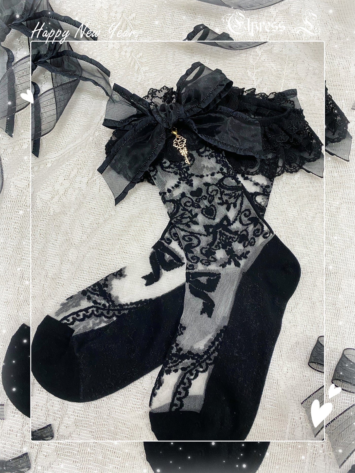 Elpress L~A Kiss from Heaven~Flounce Pendant Embroidery Lolita Socks   