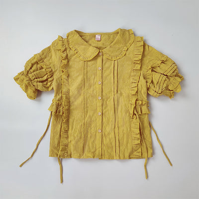 (BuyForMe) Sakurada Fawn~Sweet Lolita Short Sleeve Cotton Blouse S ginger yellow 