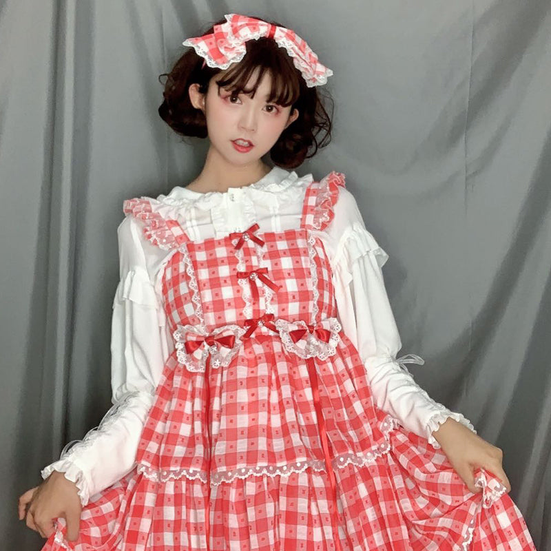 Sakurada Fawn - Plus Size Lolita Shirt Mutton Sleeve Lace Blouse S white