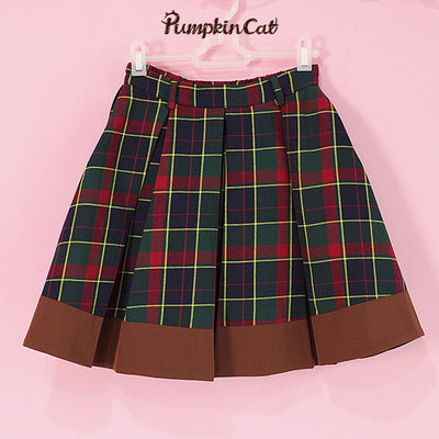 Pumpkin Cat~Autumn Map~JK Fashion Plaid Jacket Vest Suit S green red skirt 