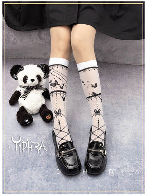 Yidhra~Wedding Night Butterfly~Kawaii Lolita Summer Stockings free size night butterfly-half black-normal version-calf socks 