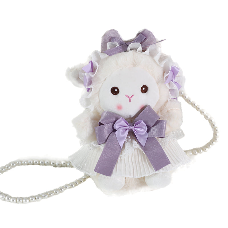 Xiaogui~Kawaii Sheep-shape Handmade Lolita Bag light purple handheld pearl chain(40cm)  