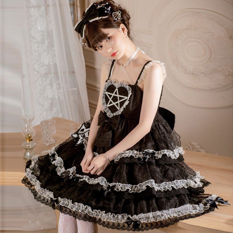 Eieyomi~Domesa's Wish~Bow Trailing Tiered Ruffles Lolita Jumper Dress   