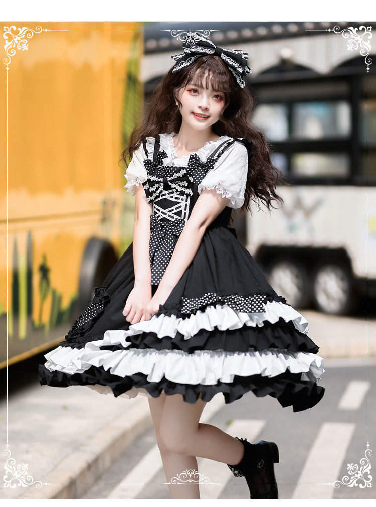 Eieyomi~Sweet Heart Black Lolita Jumper Dress   