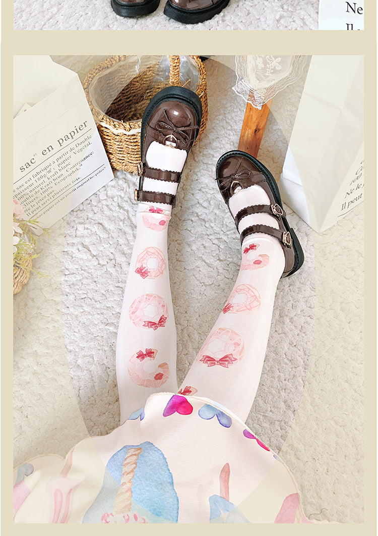 Roji roji - Doughnut Printed Velvet Thigh Stockings