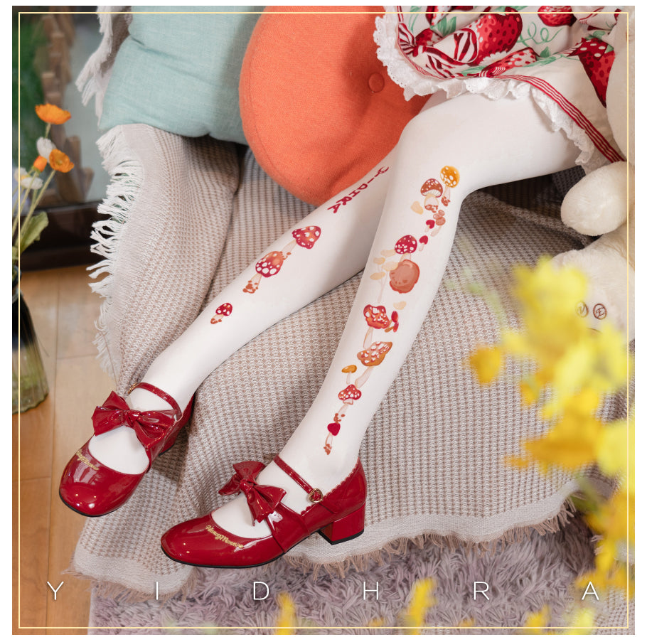 Yidhra~Mushroom Forest~Velvet Mushroom Printed Lolita Pantyhose   