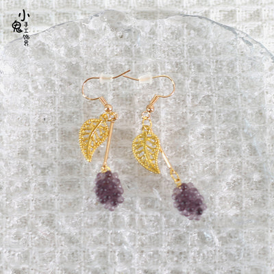 Xiaogui~Grapery Lolita Earring Necklace Lolita Accessory No.11 purple grape with leaf earrings  