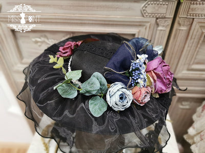 Miss Point~Woody Rose~Flower Lolita Hat black large hat  
