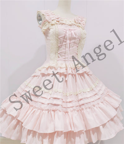 Sweet Angel~Balletcore Sweet Lolita Pink Dress Set S pink top 