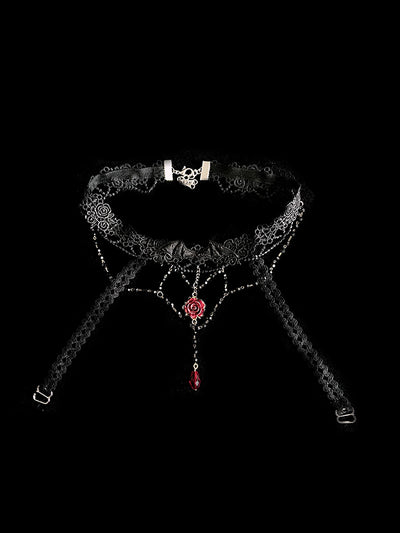 Alice Girl~Blood Rose~Gothic Lolita Choker Lace Necklace Multicolors black  