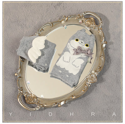 Yidhra~Cute Cat Cotton Lolita Socks free size blue-white cat 