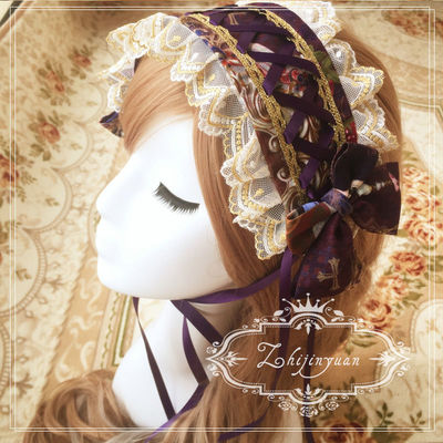 ZhiJinYuan - Sweet Lolita Lace Bow Hairband Multicolors heaven garden purple
