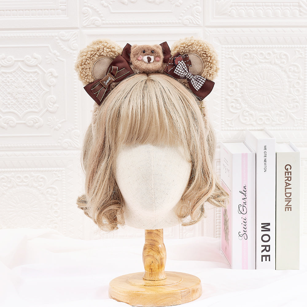 Sugar Time~New Year Christmas Bear Ear Bow Lolita KC brown bow KC  