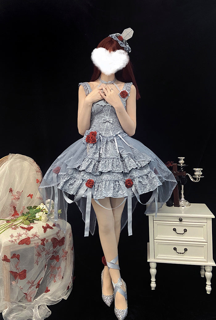 Alice Girl~Bloody Rose~Gothic Lolita Dress JSK Set XS dusty blue set 1 