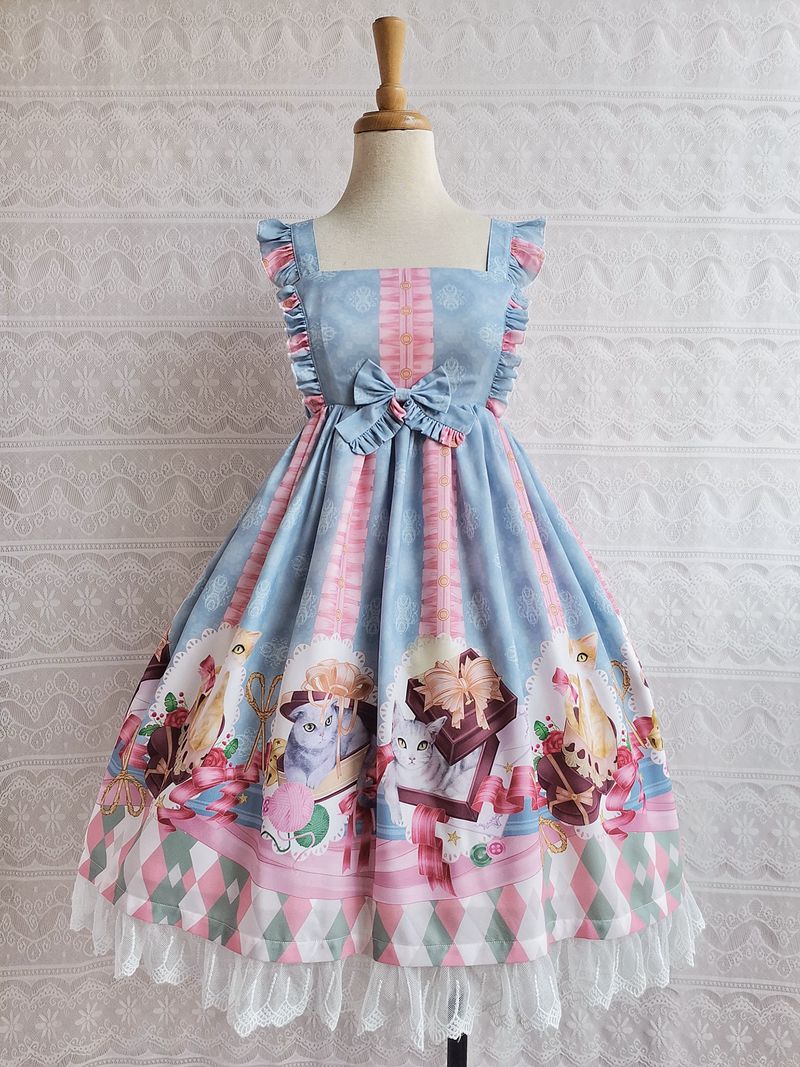 Yilia - Chocolate Cat Lolita JSK Dress XS dusty blue