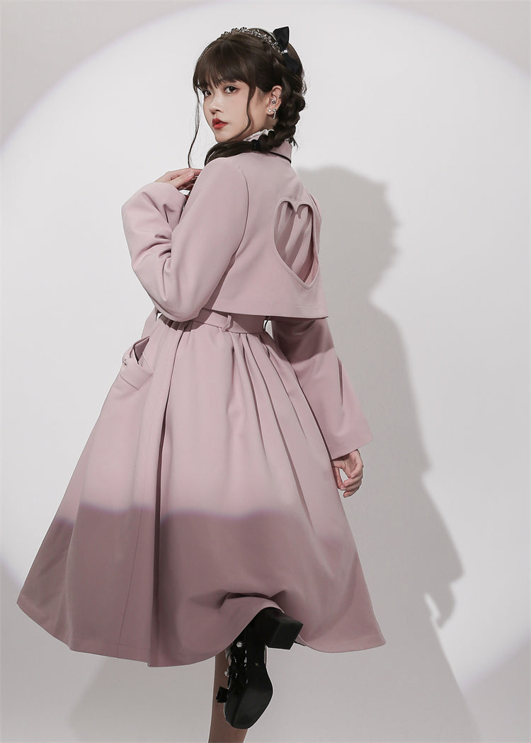(Buy for me) To Alice~Vintage Casual Lolita Fake Two Pieces Dust Coat size 0 gray-pink dust coat with heart at back 